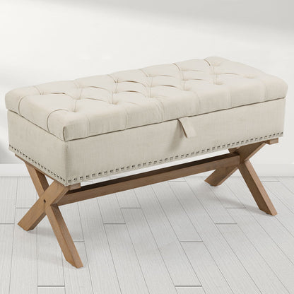 Storage Ottoman, Button-Tufted Ottoman Linen Storage Bench, Ottoman With Storage