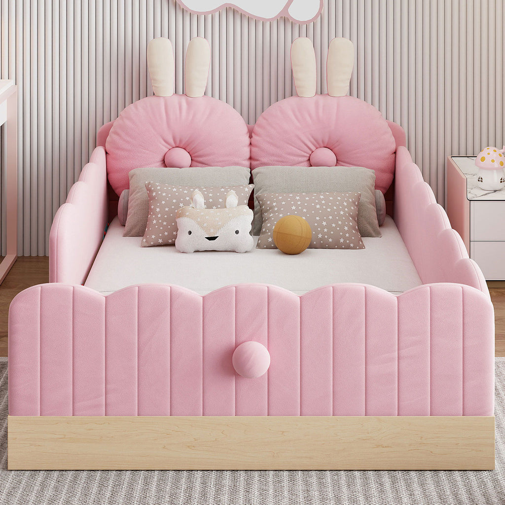 Platform Bed With Animal Pillows And Storage Bags