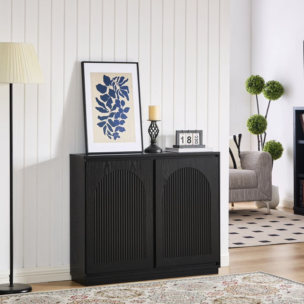 Arched Sideboard Cabinet With 2 Outlet Holes, Storage Buffet Cabinet