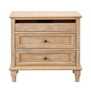 Nightstand With Charging Station, 3 Drawer Storage Table