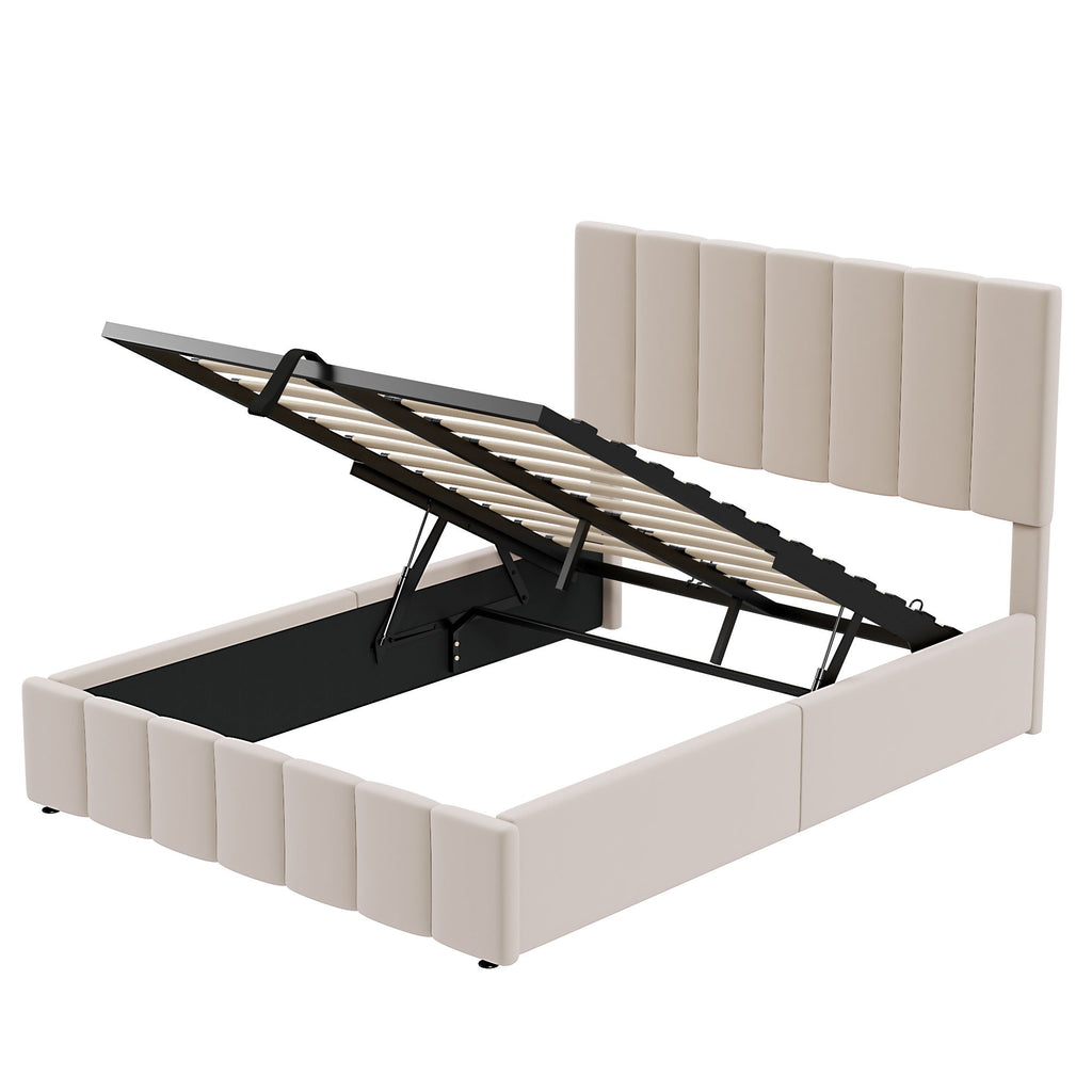 Elegant Upholstered Platform Bed With Hydraulic Storage System
