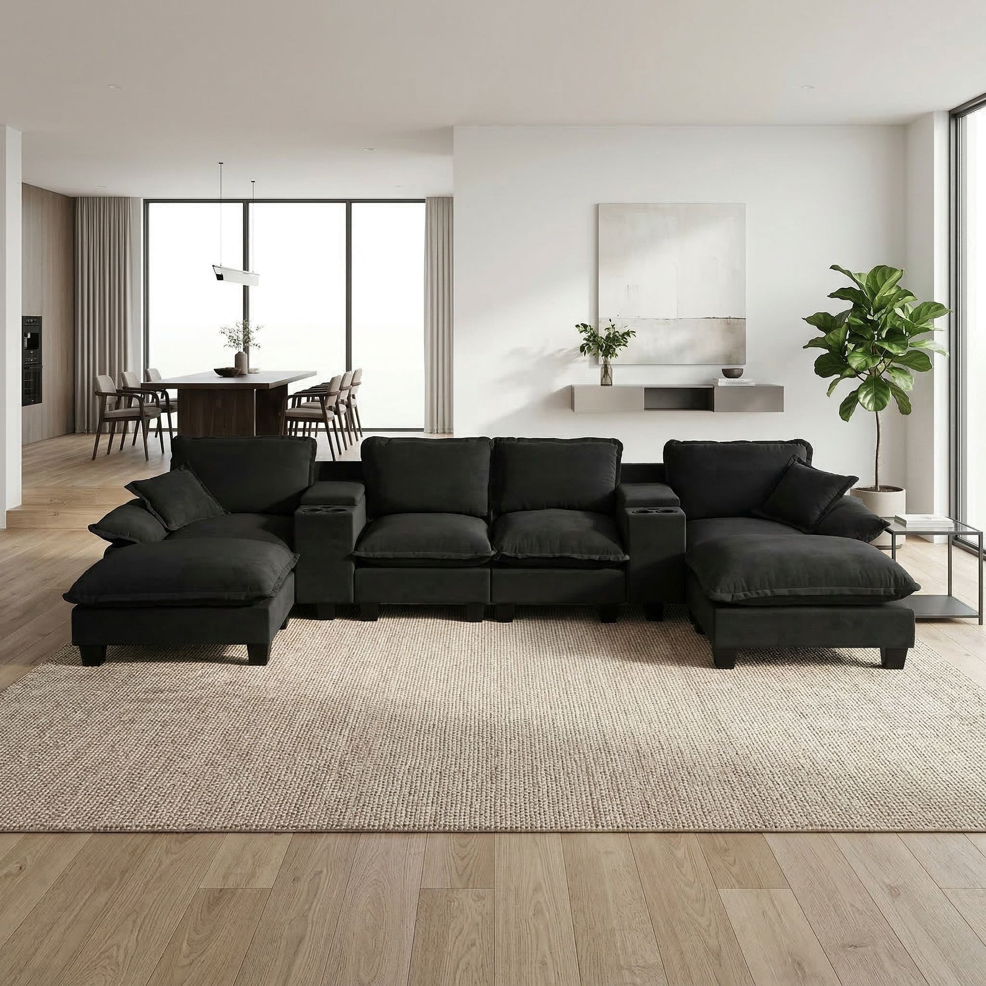 Modular Cloud Couch Sofa With Cup Holders & Storage, USB Port