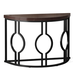 Semi Circle, Half Moon Console Table For Entryway With Geometric Base For Living Hallway - Rustic Brown