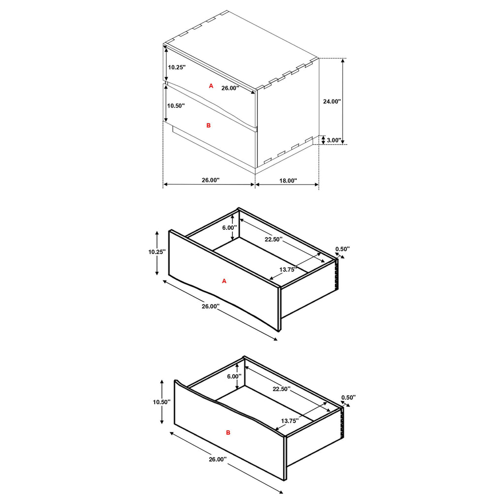 Wooden 2 Drawer Nightstand With Smokey And Asymmetrical Design - Walnut