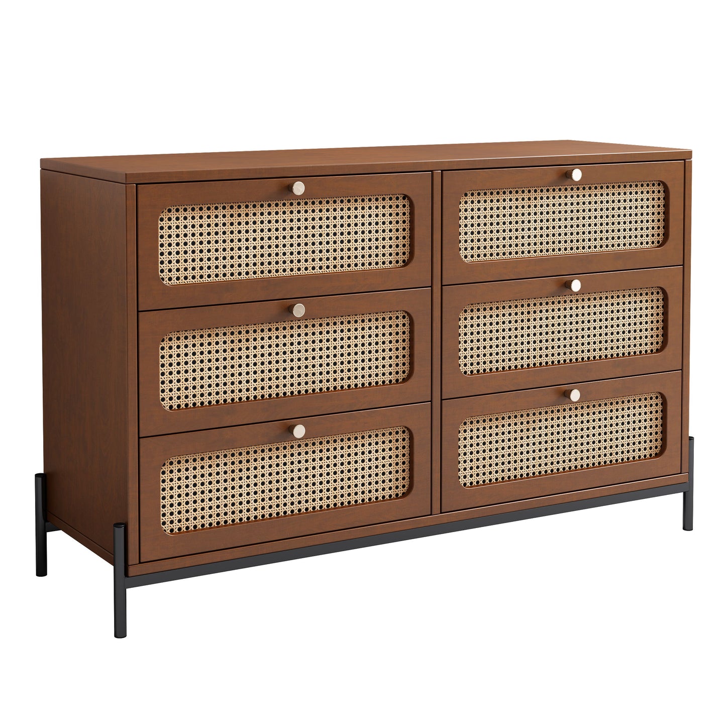 Gewnee - Cannage 6 Drawer Dresser - Walnut