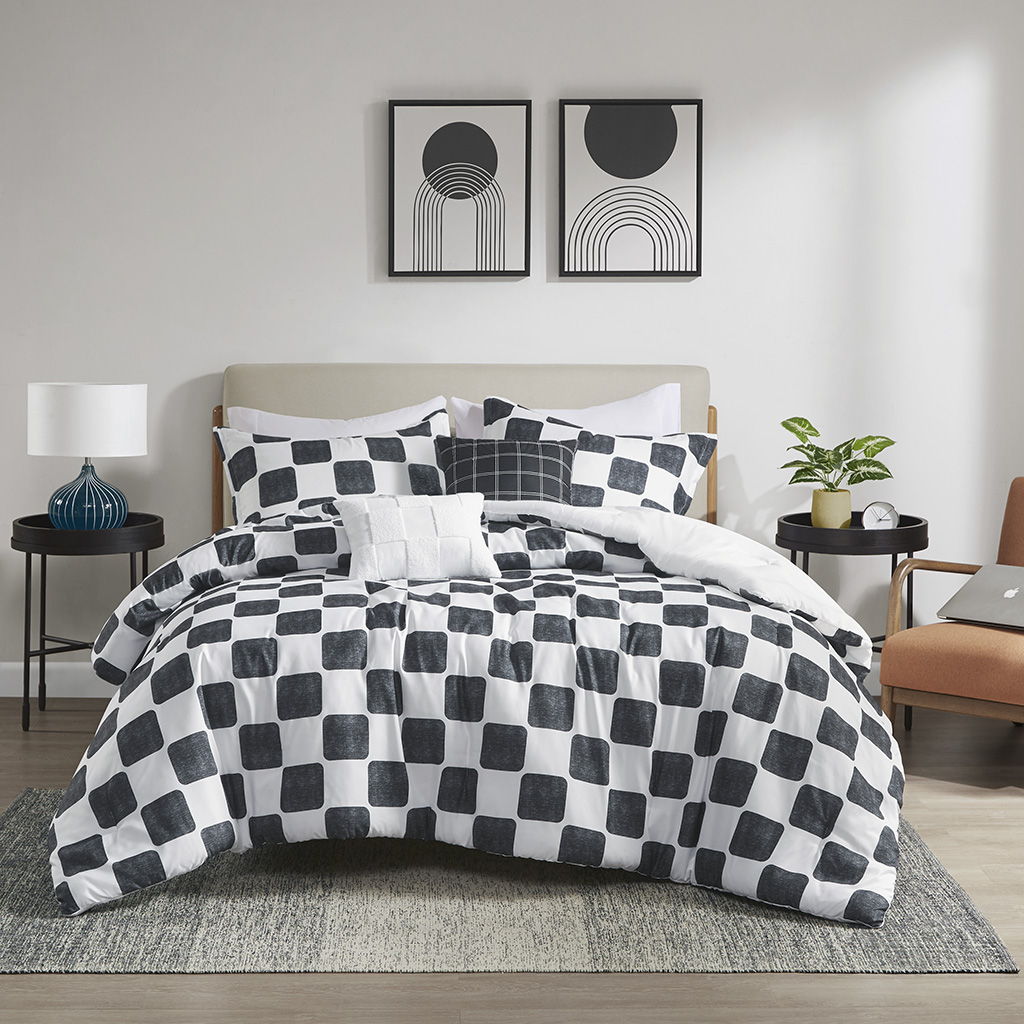 Miley - Checkered Comforter Set - Black / White