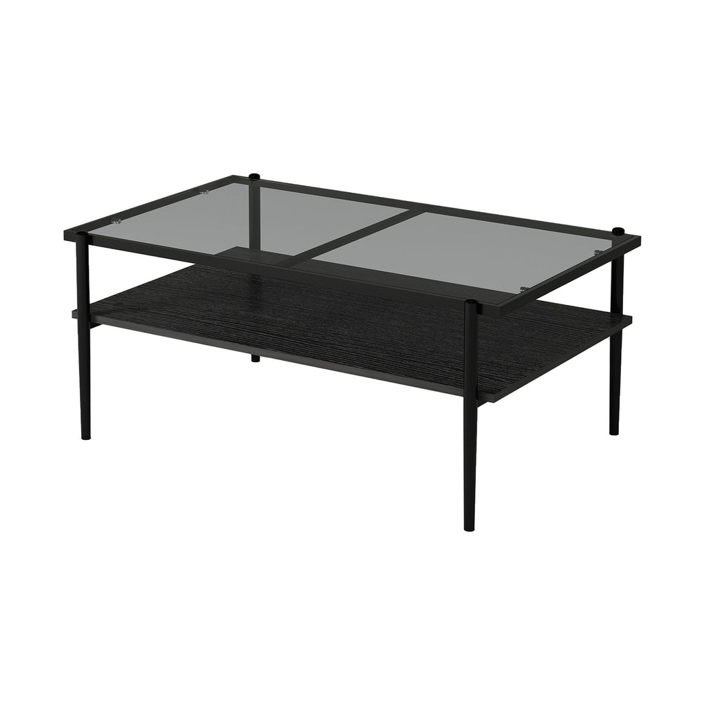 Rectangle Coffee Table With Tempered Glass Top And Legs, Modern Table For Living Room