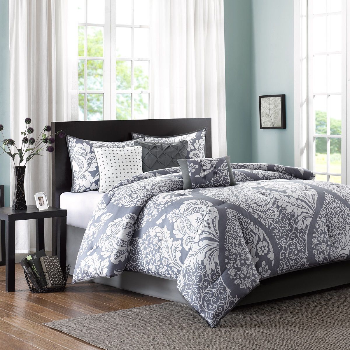 Vienna - California King 7 Piece Printed Comforter Set - Gray