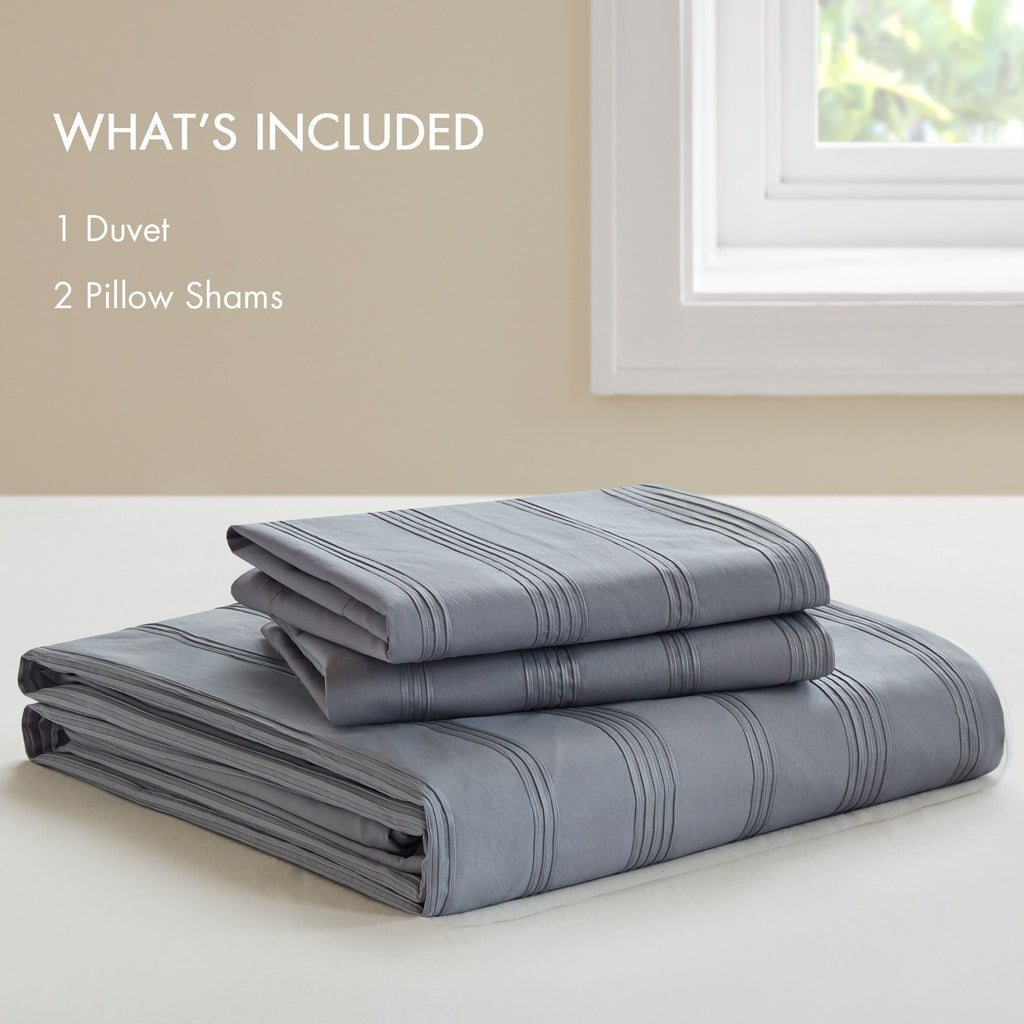 Logan - California King Striped Duvet Set - Blue / Gray