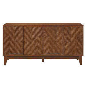 TV Stand With Carved Geometric Doors Storage Cabinet, 4 Door Media Console For Living Room - Walnut