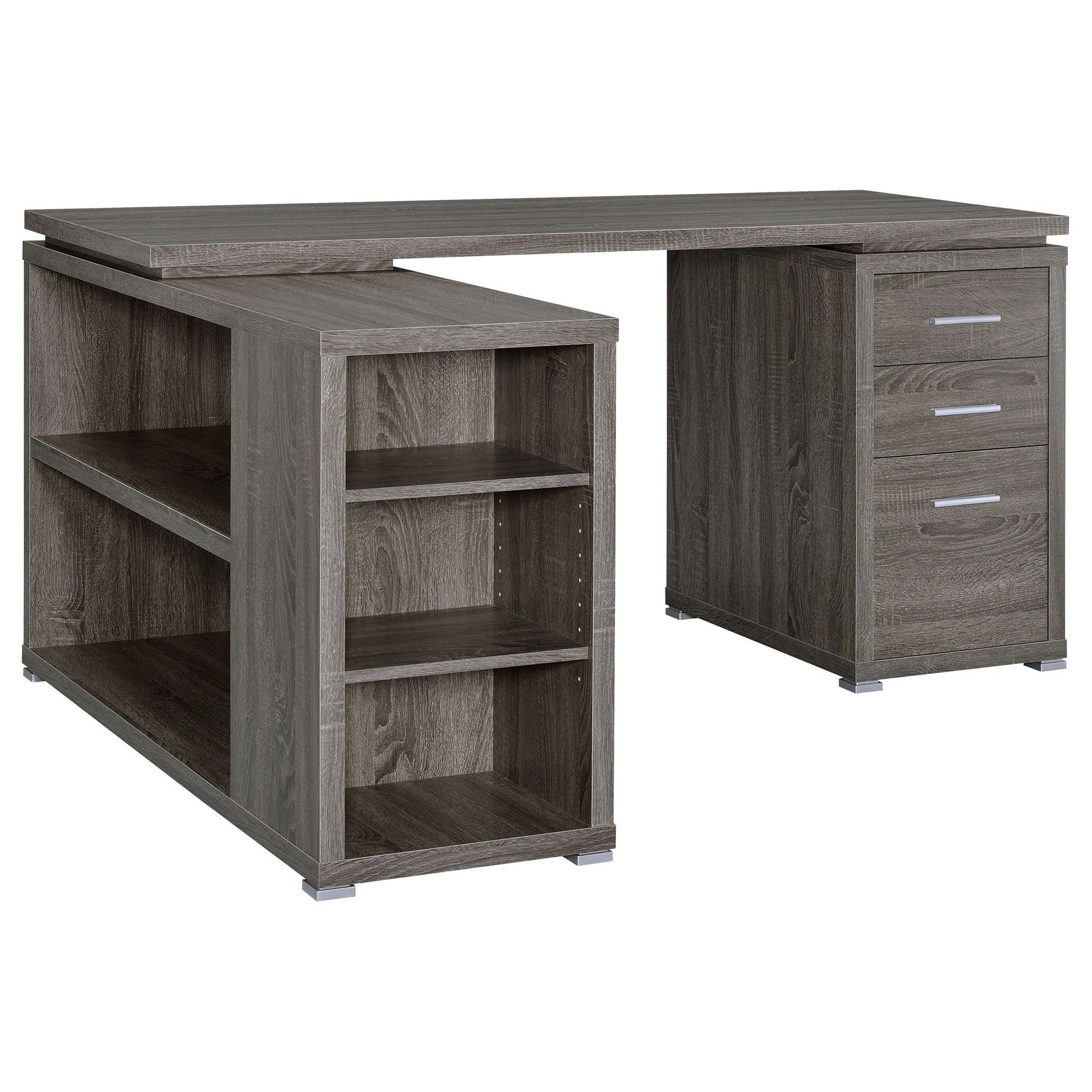 Tona - L-Shape Computer Desk With 3 Drawers And 5 Shelves