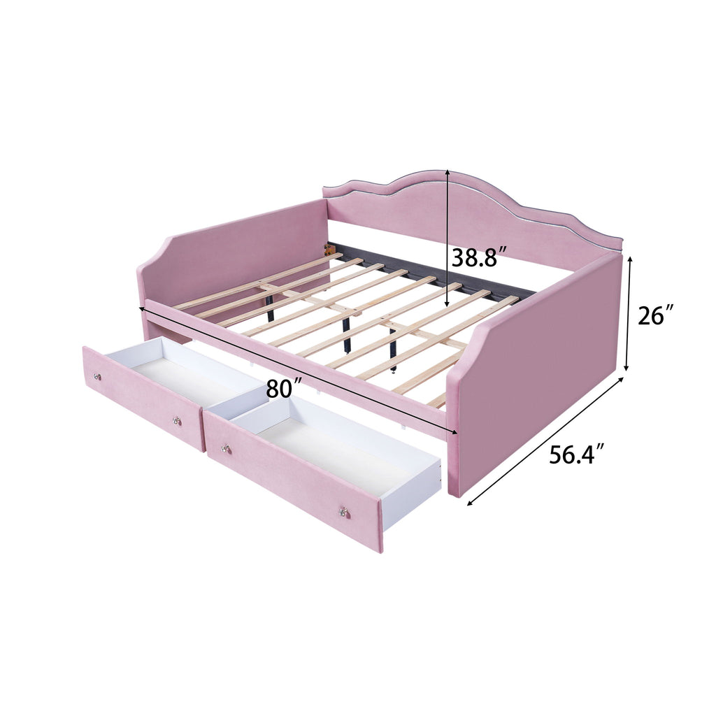 Upholstered Daybed With LED Lights And 2 Drawersme