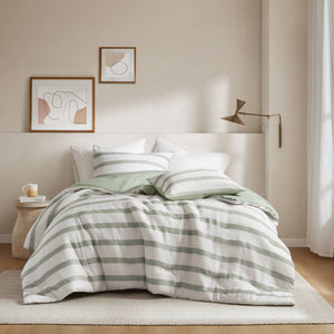 Merritt - King/California King Yarn-Dyed Striped Comforter - Sage Green