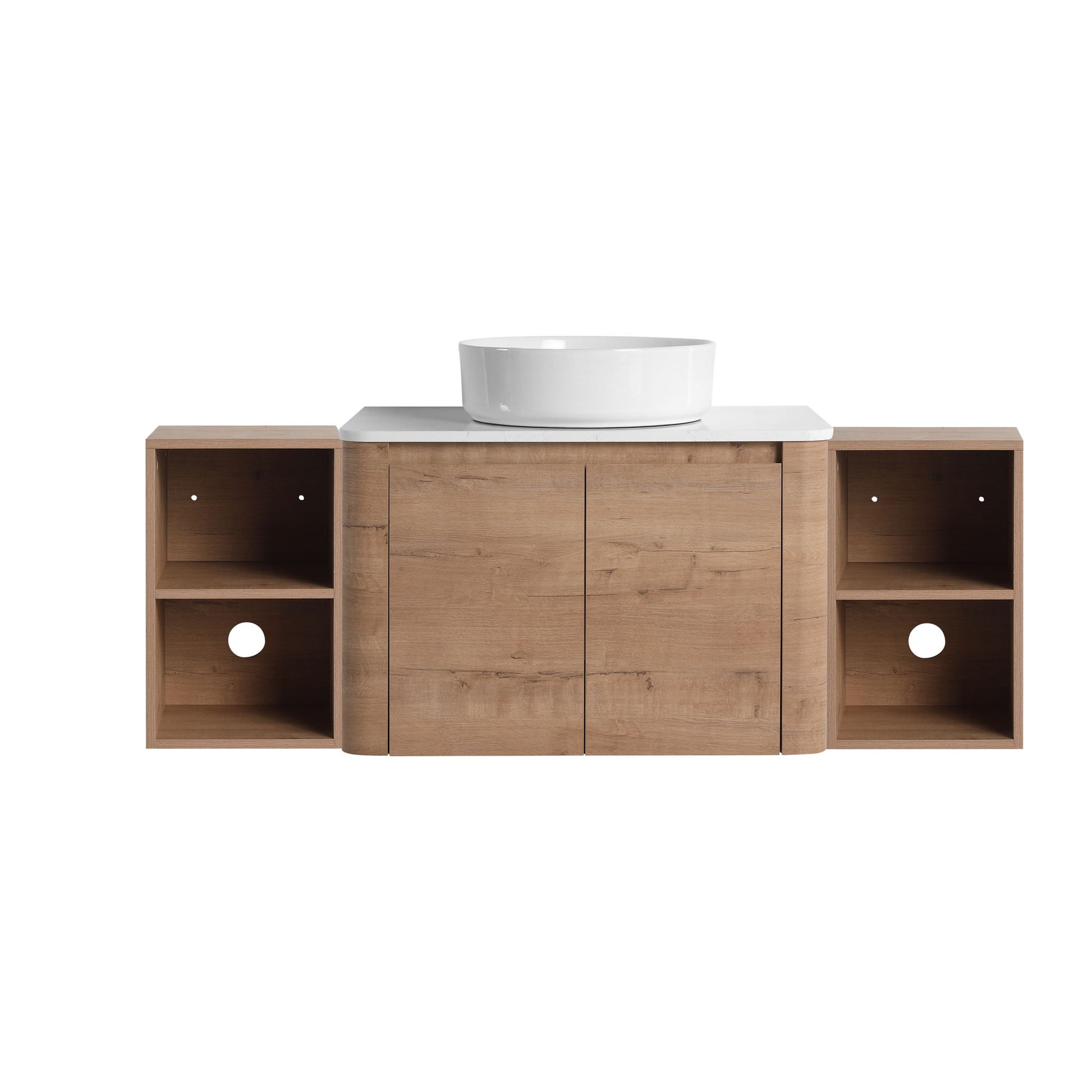 Wall Mounted Bathroom Vanity With Art Sink, 2 Storage Shelves, Soft Close Door