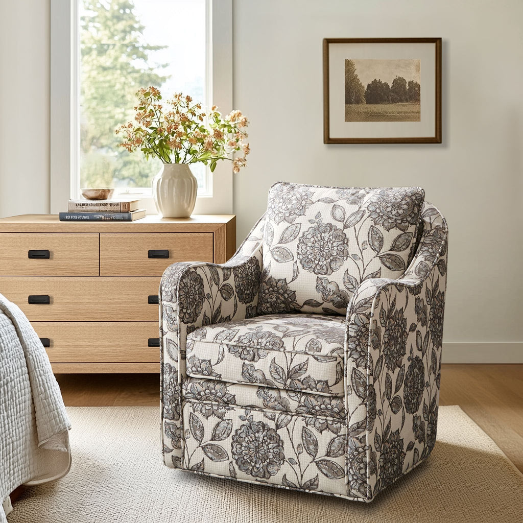 Brianne - Slub Weave Wide Seat Swivel Arm Chair - Multi
