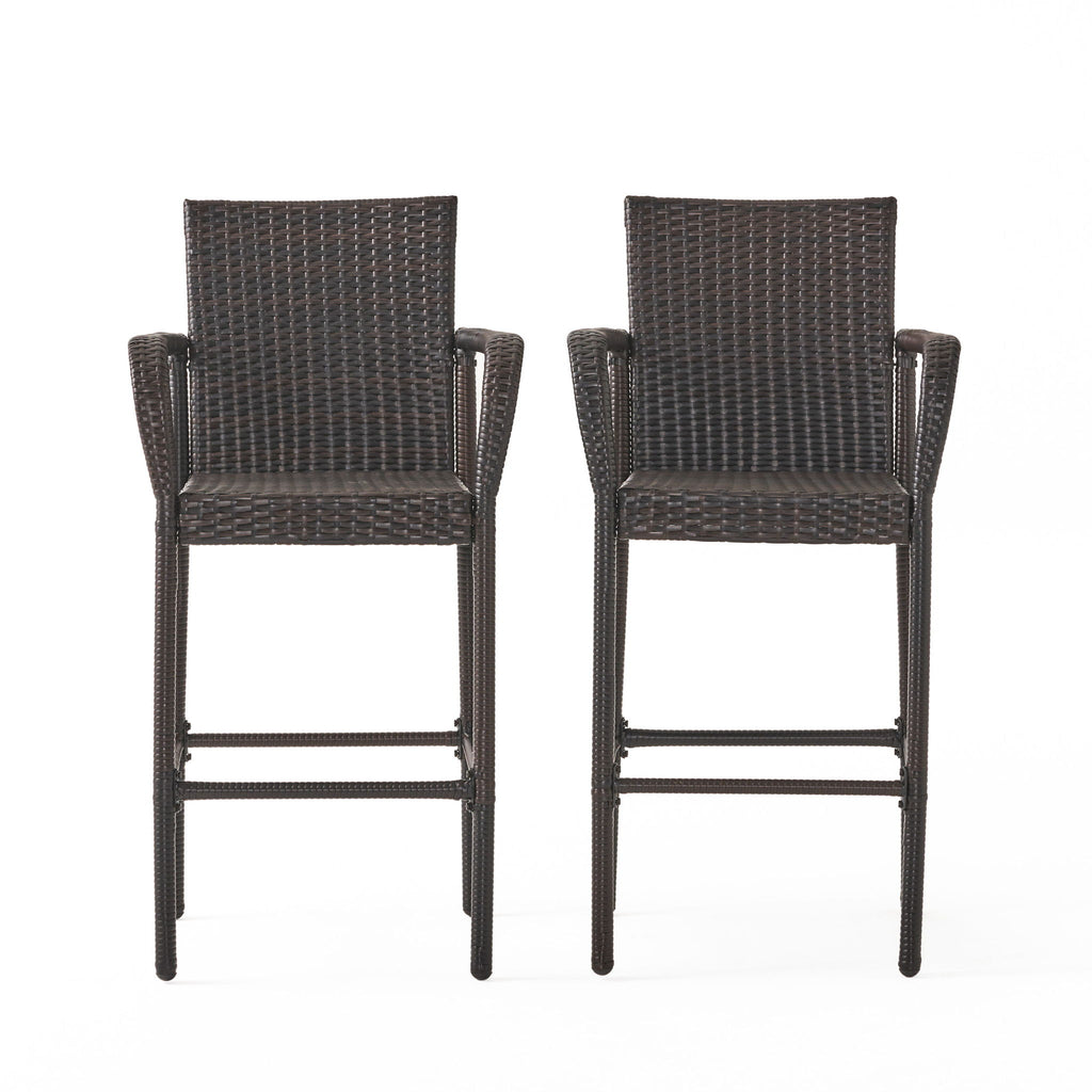 Outdoor Rattan Wicker Bar Chair With Metal Frame - Brown