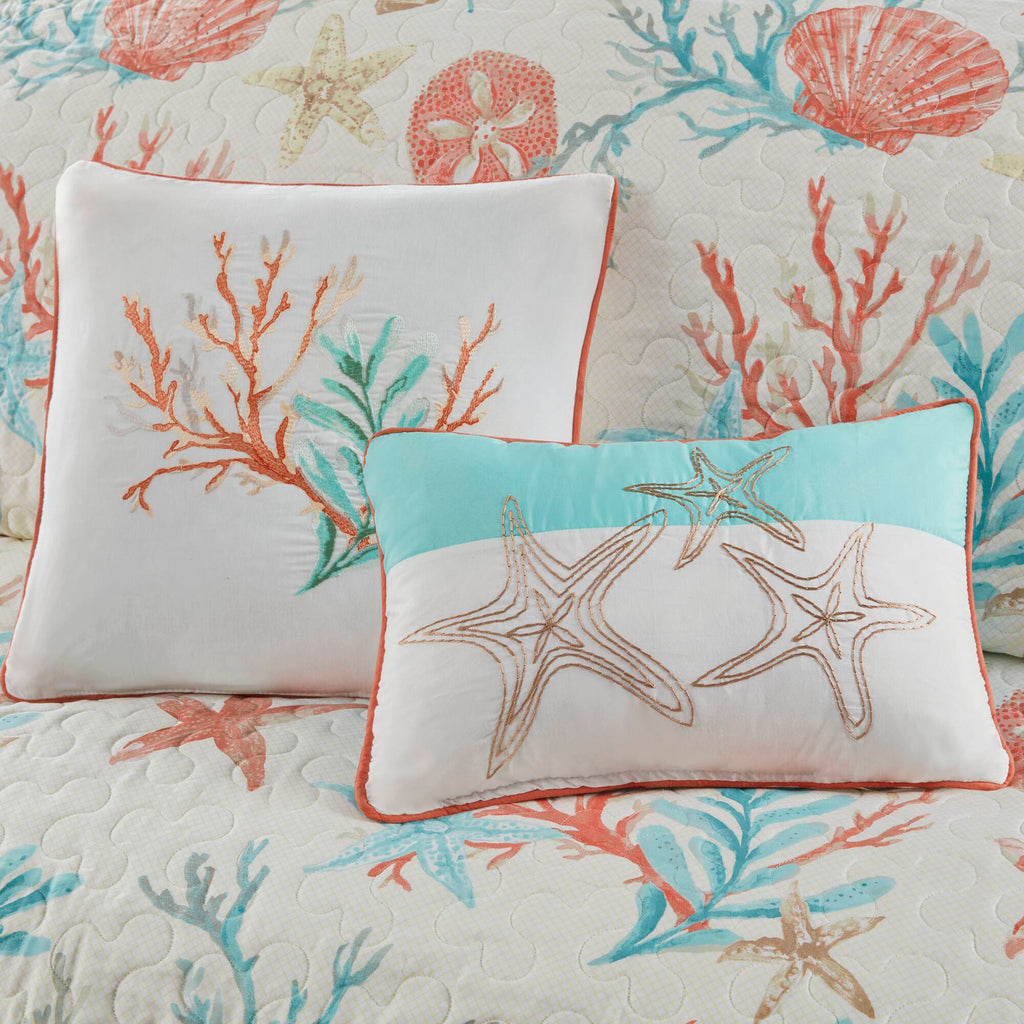 Pebble Beach - King 6 Piece Reversible Coverlet Set - Coral