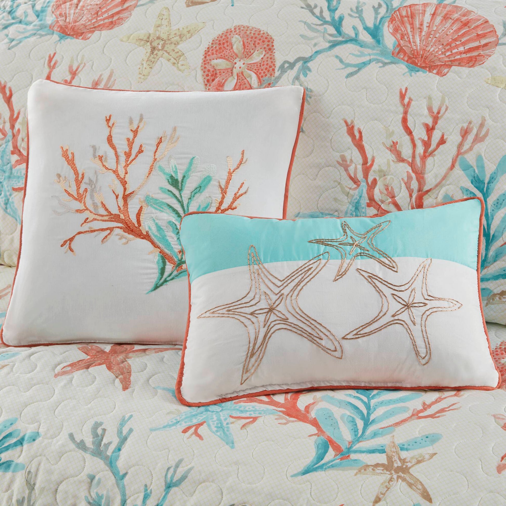 Pebble Beach - King 6 Piece Reversible Coverlet Set - Coral