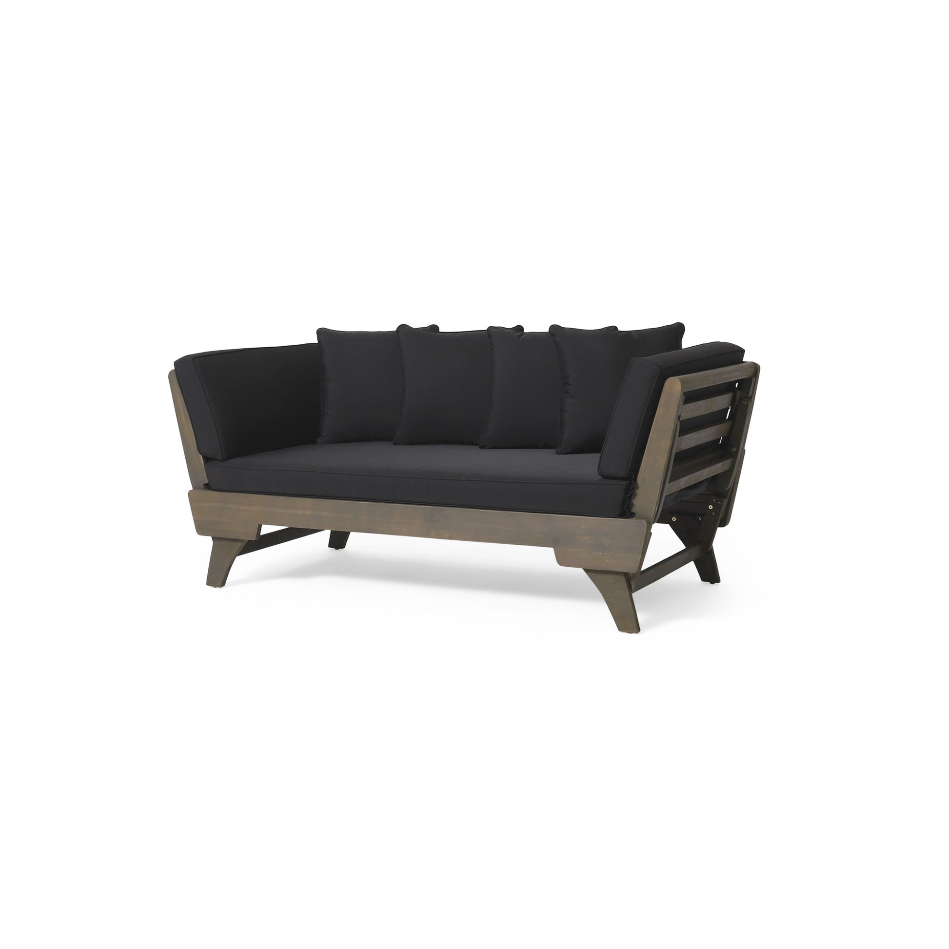 Outdoor Patio Daybed Sofa, 3 Seat Sofa With Foldable Arm 4 Back Pillows