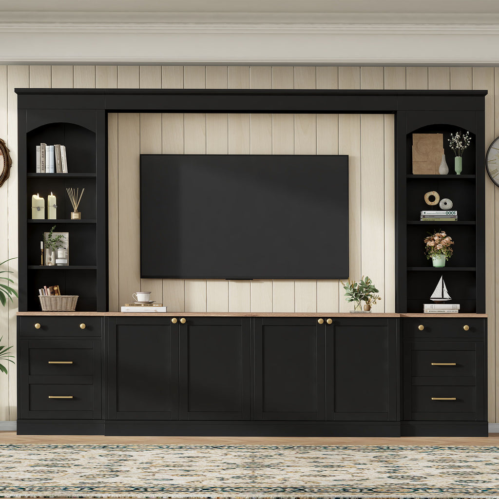 Arched Entertainment Center Wall Unit With Bookshelf, Retro Large TV Stand