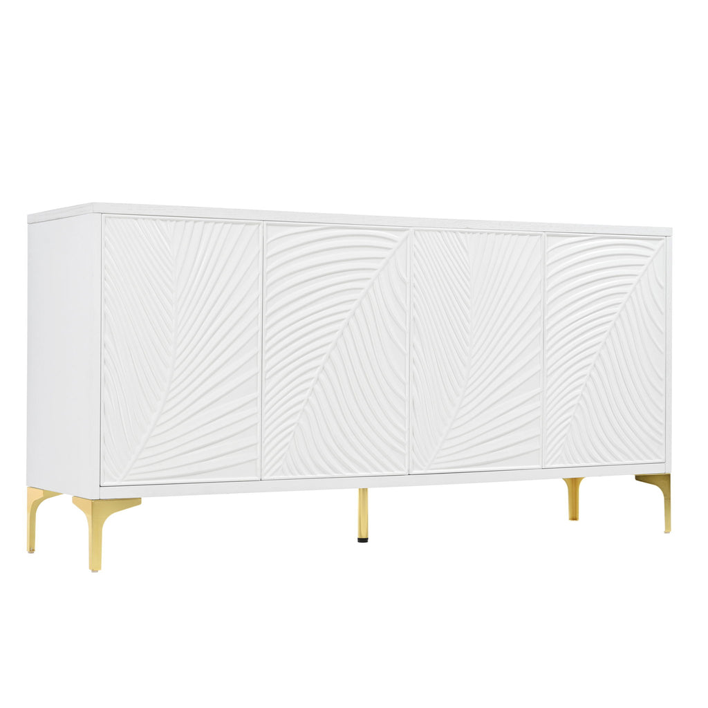 Modern 4 Door Sideboard With Creative Carved Surface And Adjustable Shelves