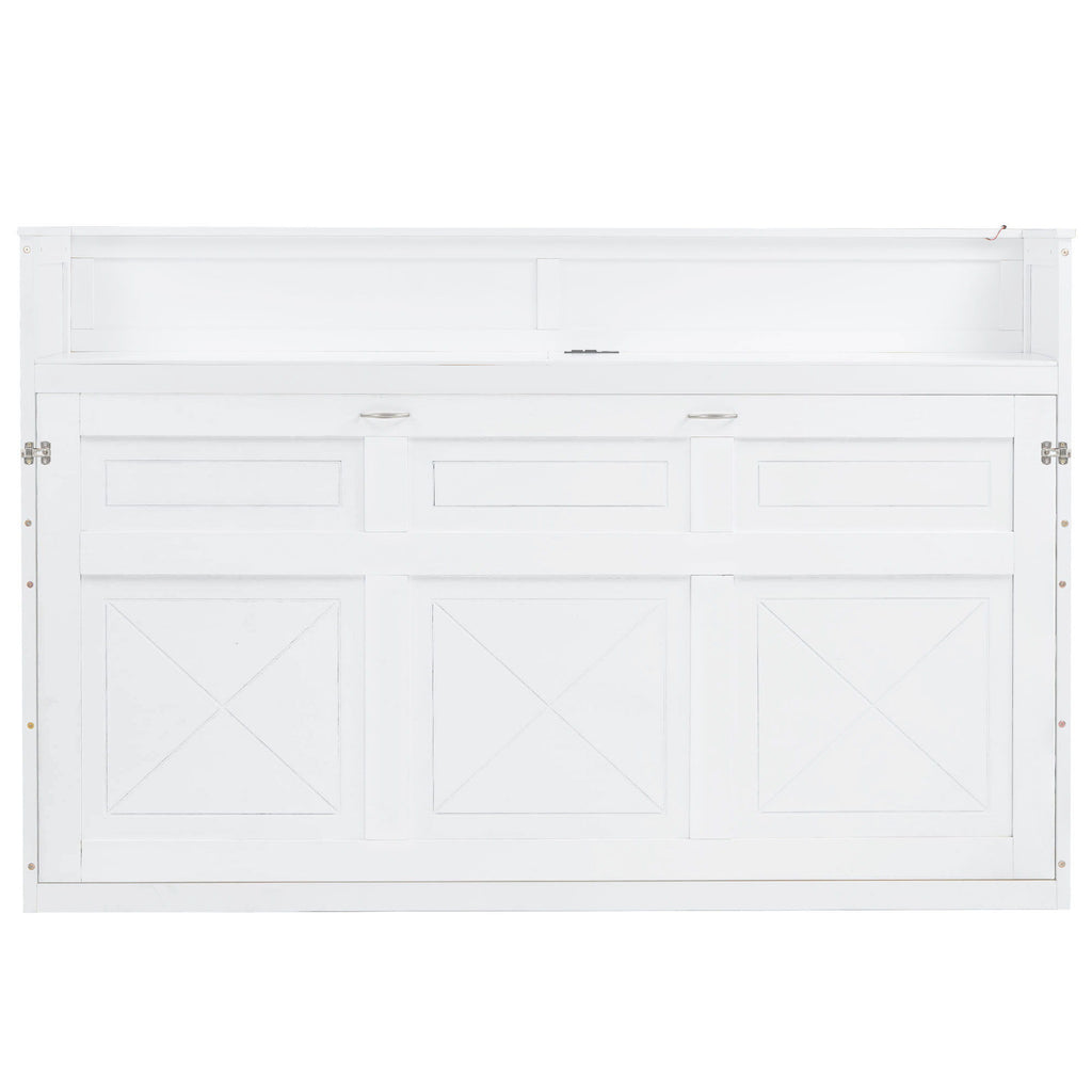 Murphy Bed With Desk, LED Light And USB Charging Station