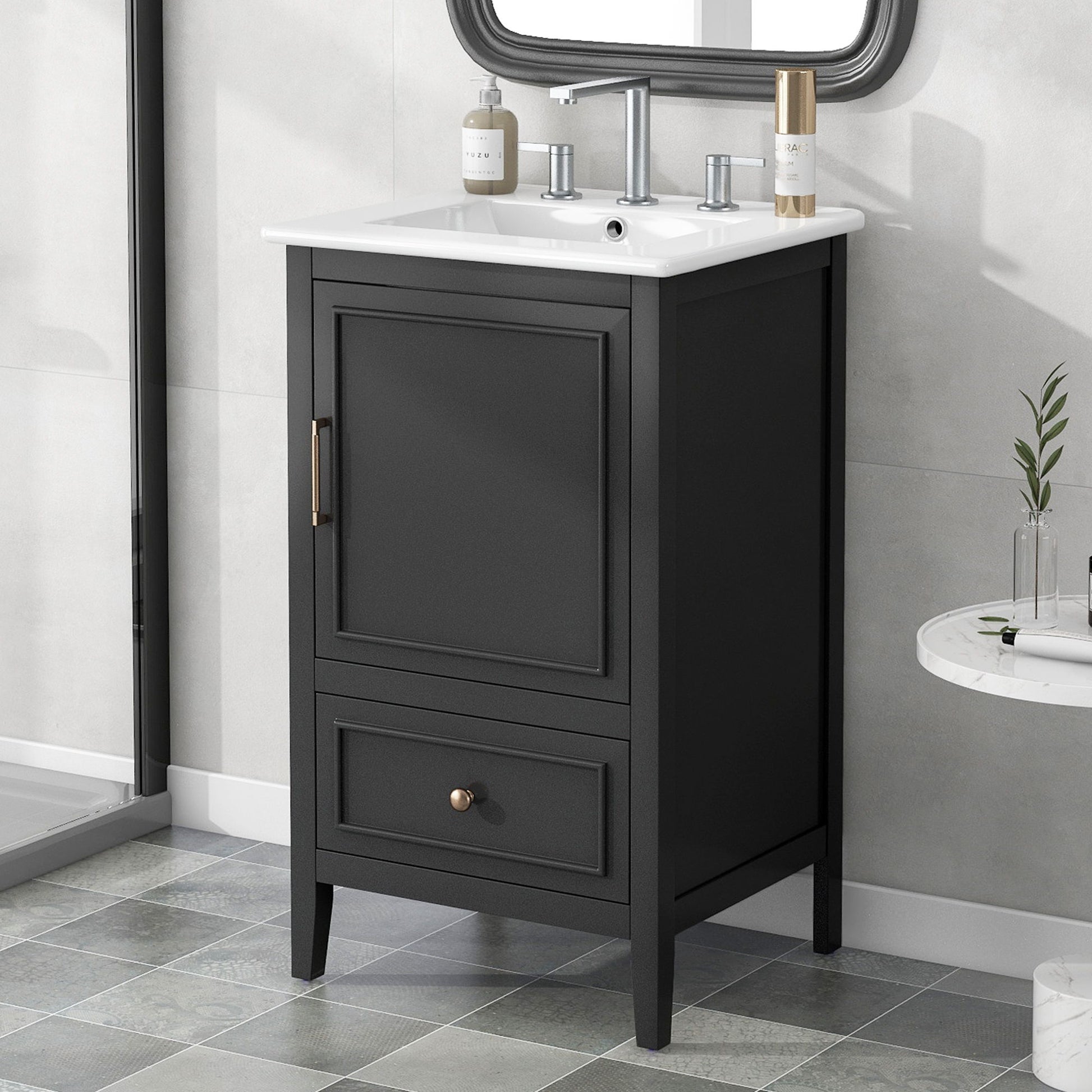 Modern Bathroom Vanity With Sink, Cabinet Storage, Drawer & Adjustable Feet