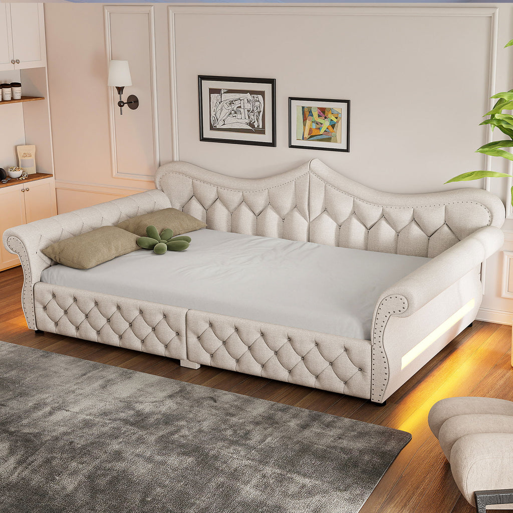 Upholstered Daybed With LED Lighting And Nailhead Trim