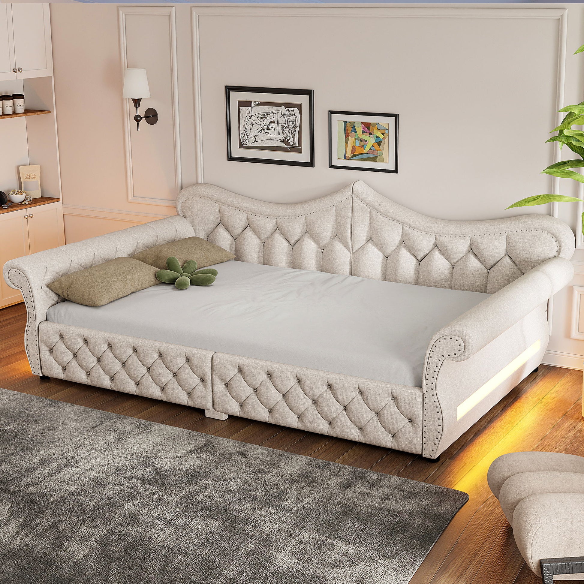 Upholstered Daybed With LED Lighting And Nailhead Trim