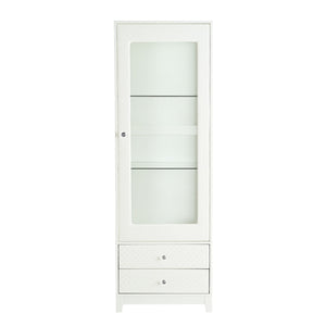 Modern Upholstered Glass Display Cabinet With Adjustable LED Light - White