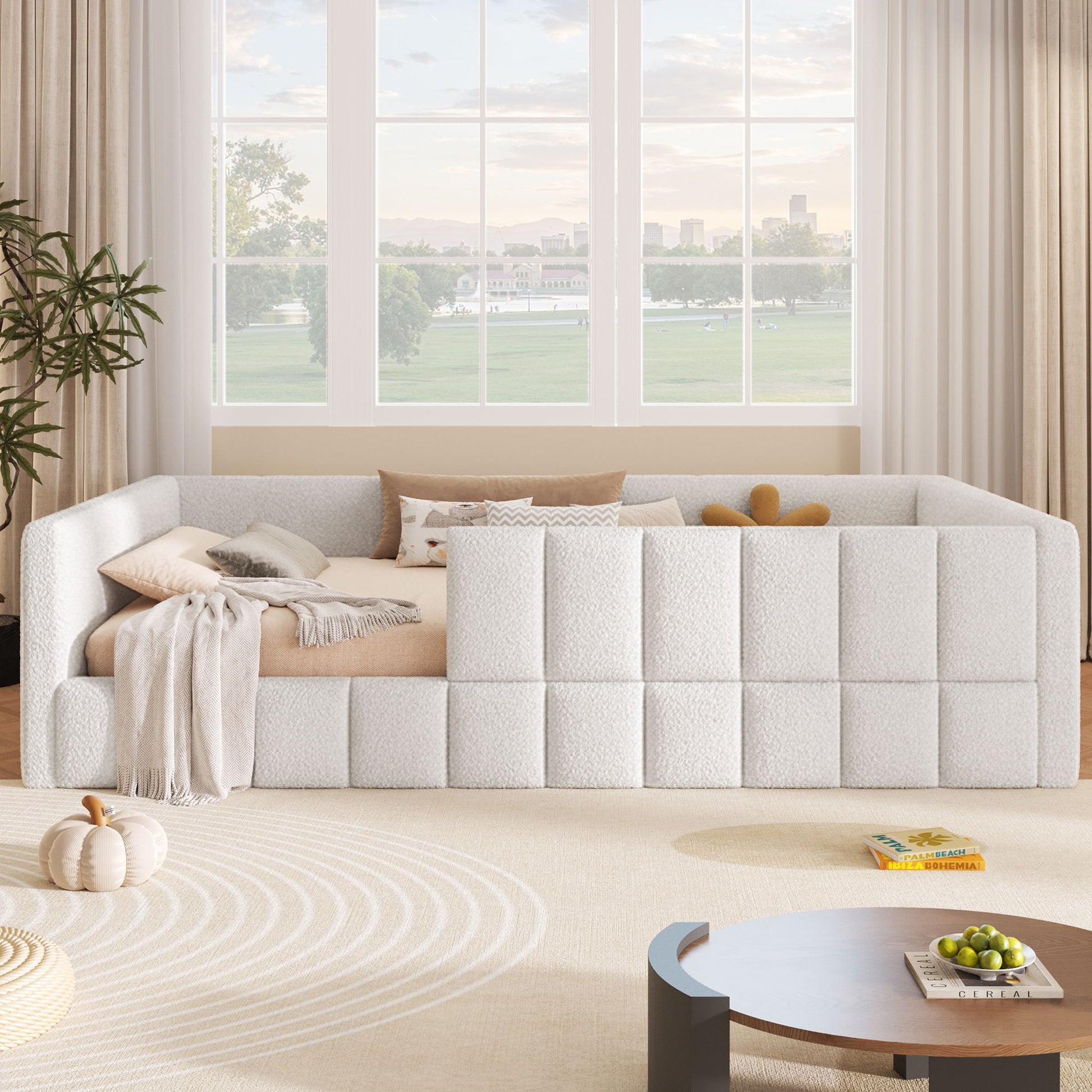 Upholstered Daybed With Soft Padded Cube Design