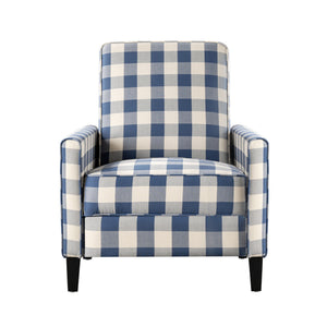 Buffalo Plaid Push Back Recliner Chair For Living Room - Blue / White