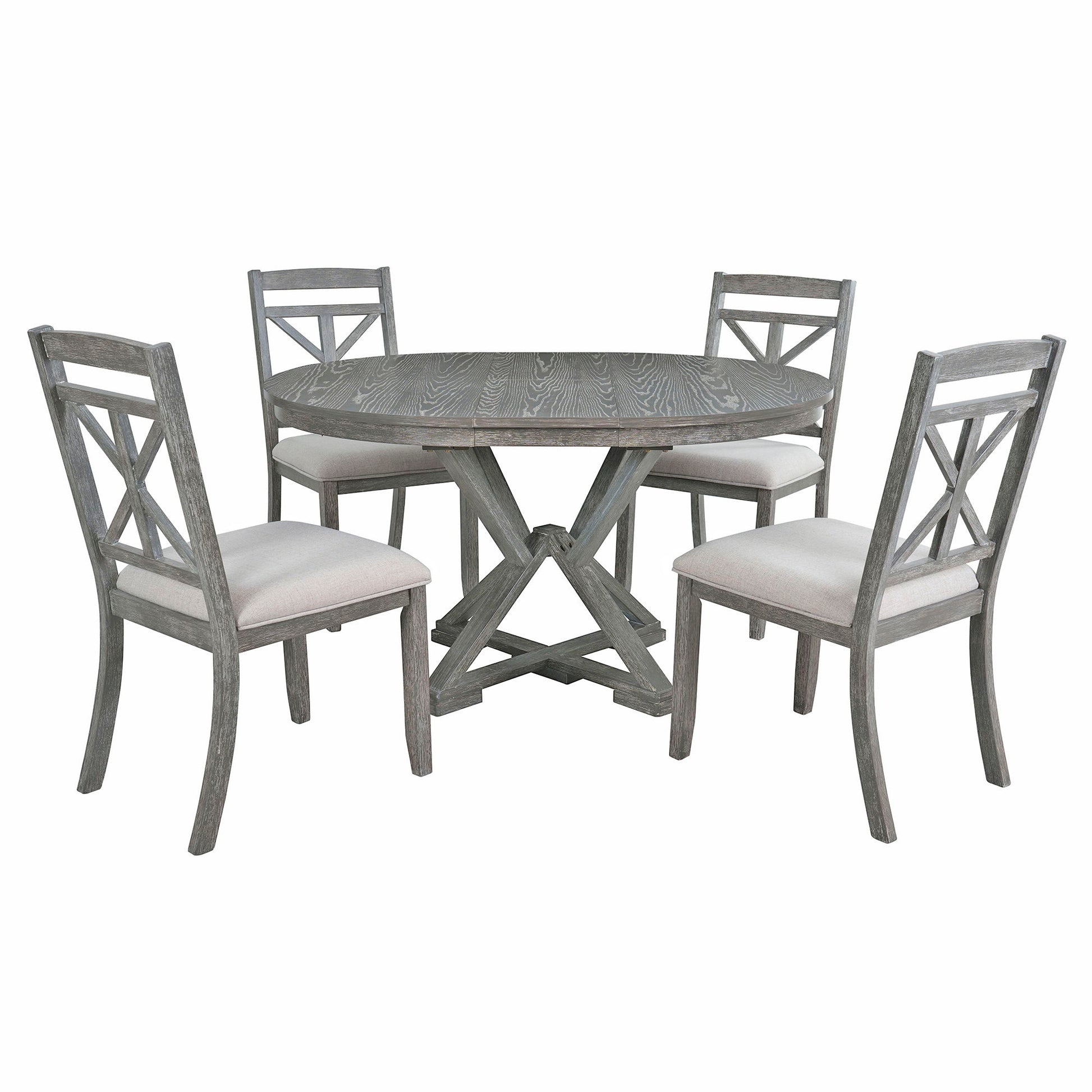 Dining Set With Extendable Round Table And 4 Upholstered Chairs