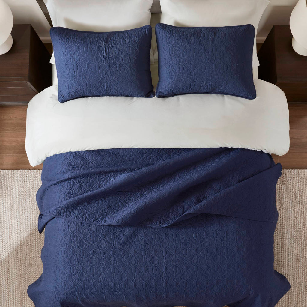 Quebec - Twin Reversible Coverlet Set - Navy