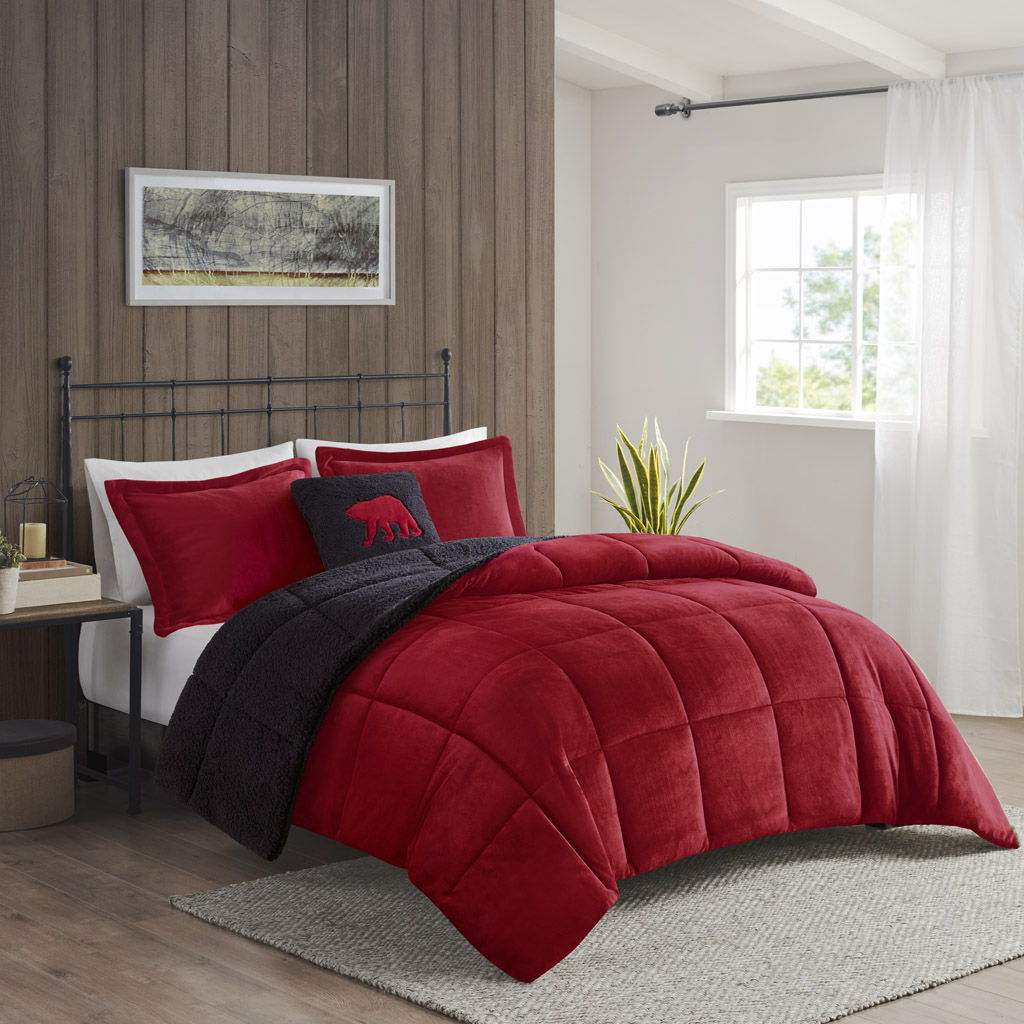 Alton - King Down Alternative Comforter Set - Red / Black