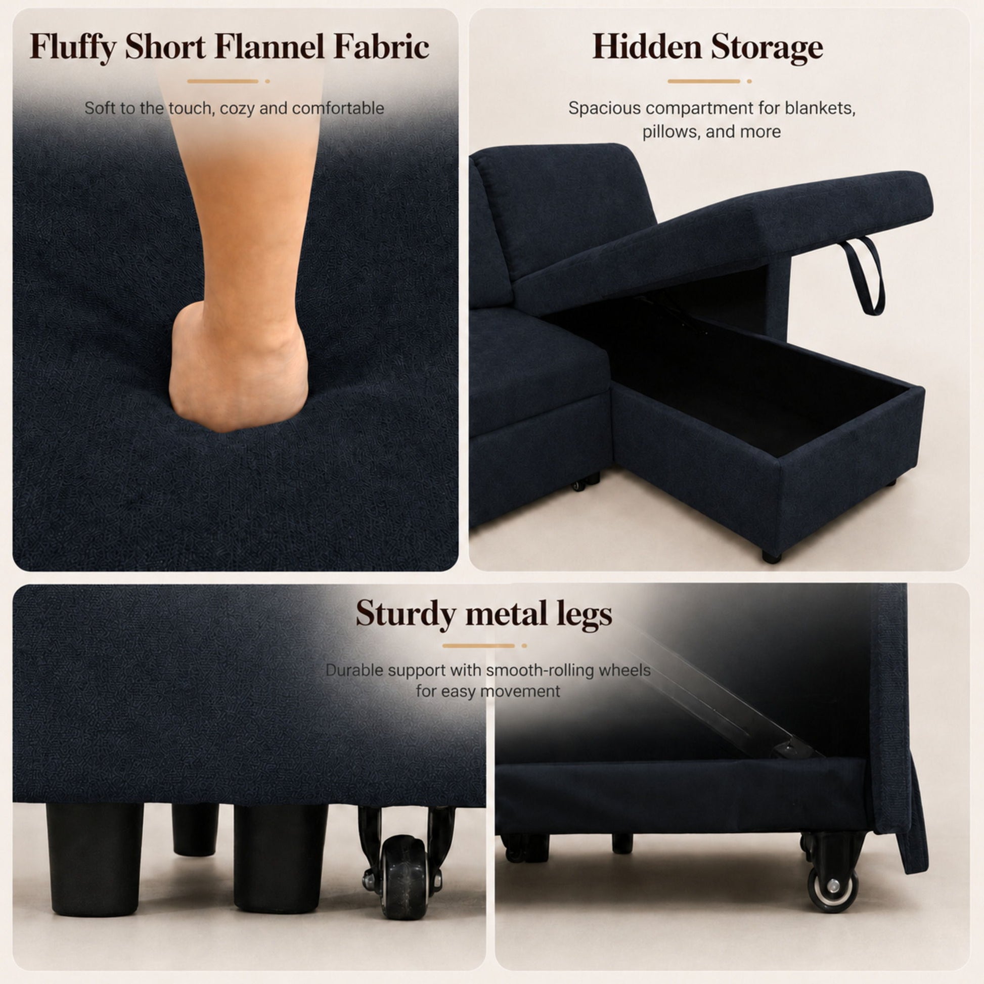 L - Shaped Convertible Sofa Bed With Storage Chaise