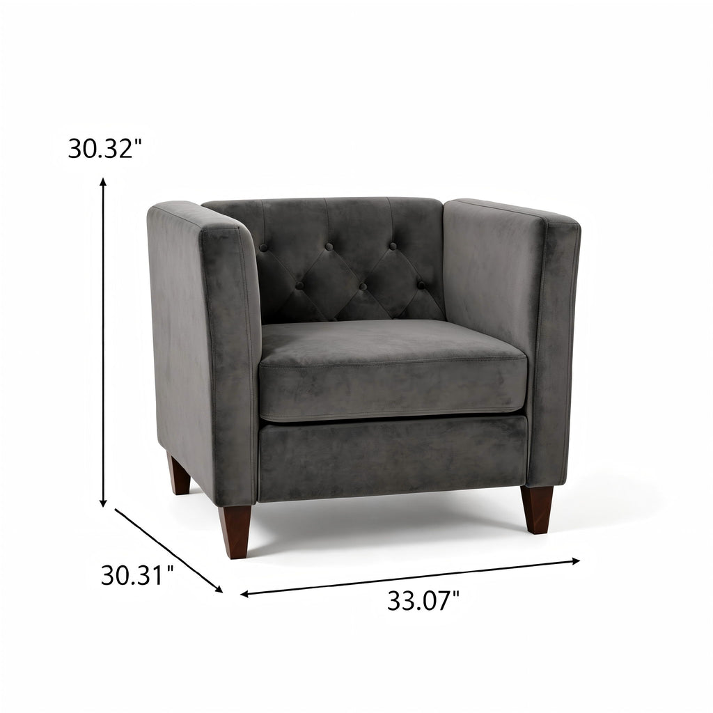 Button Tufted Accent Chair, Square Arms
