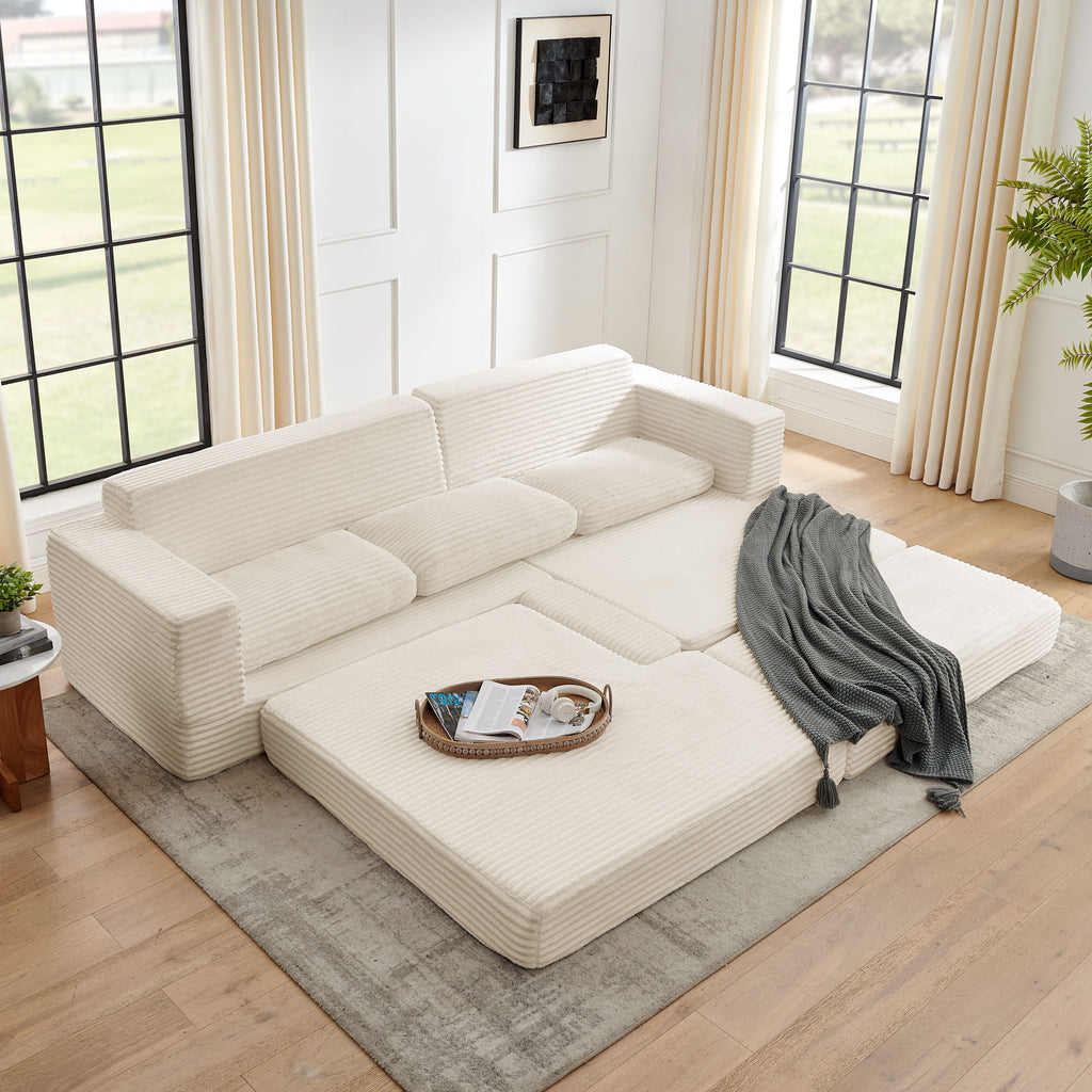 Modern Minimalist L Shape Modular Sectional Sofa, Corduroy Couch