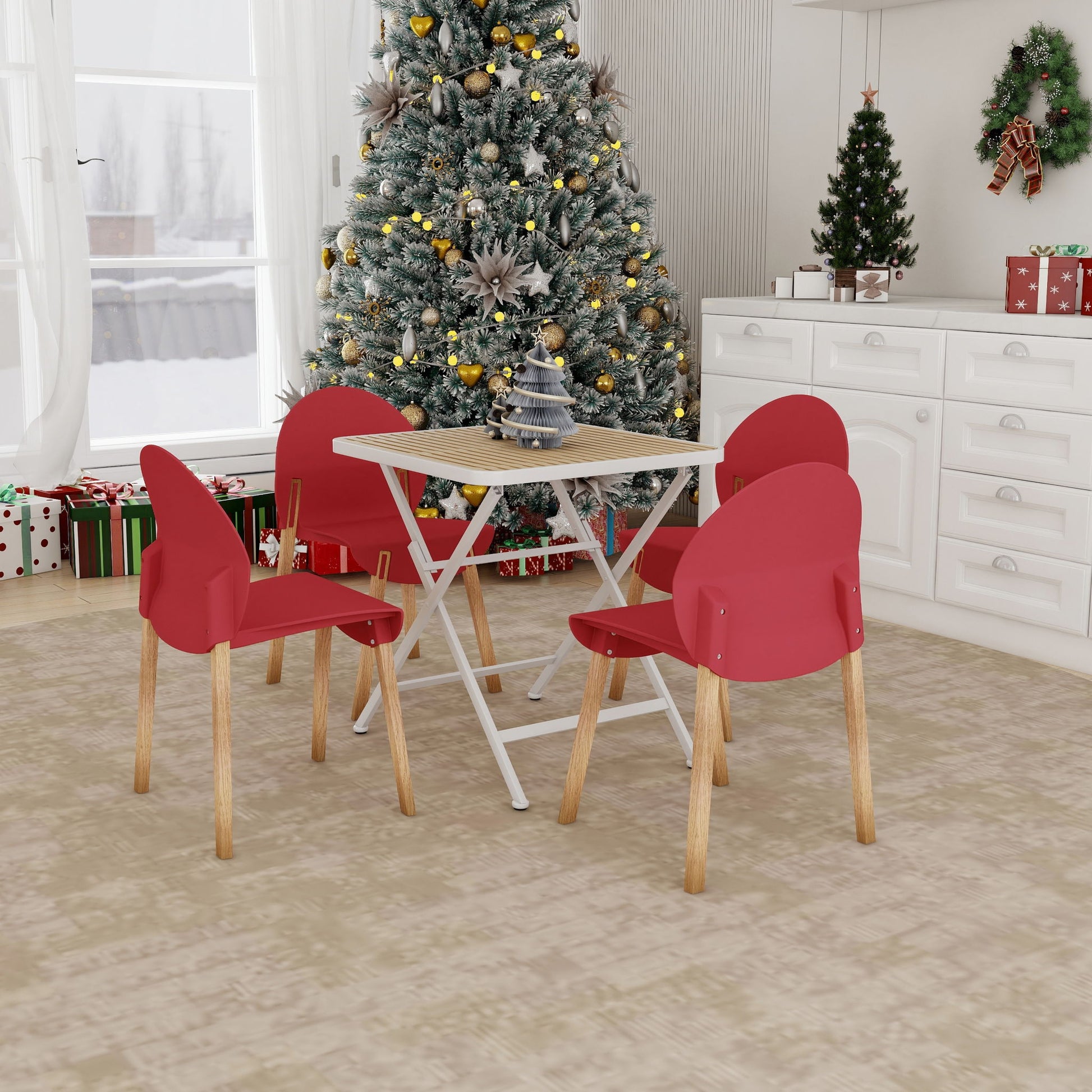 4 Piece Set Of Single Chairs With A Folding Square Table