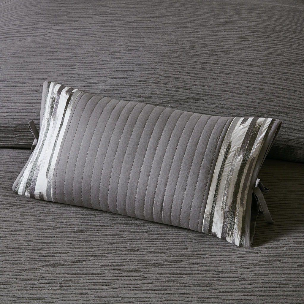 Hanae - Embroidered Oblong Decorative Pillow - Gray