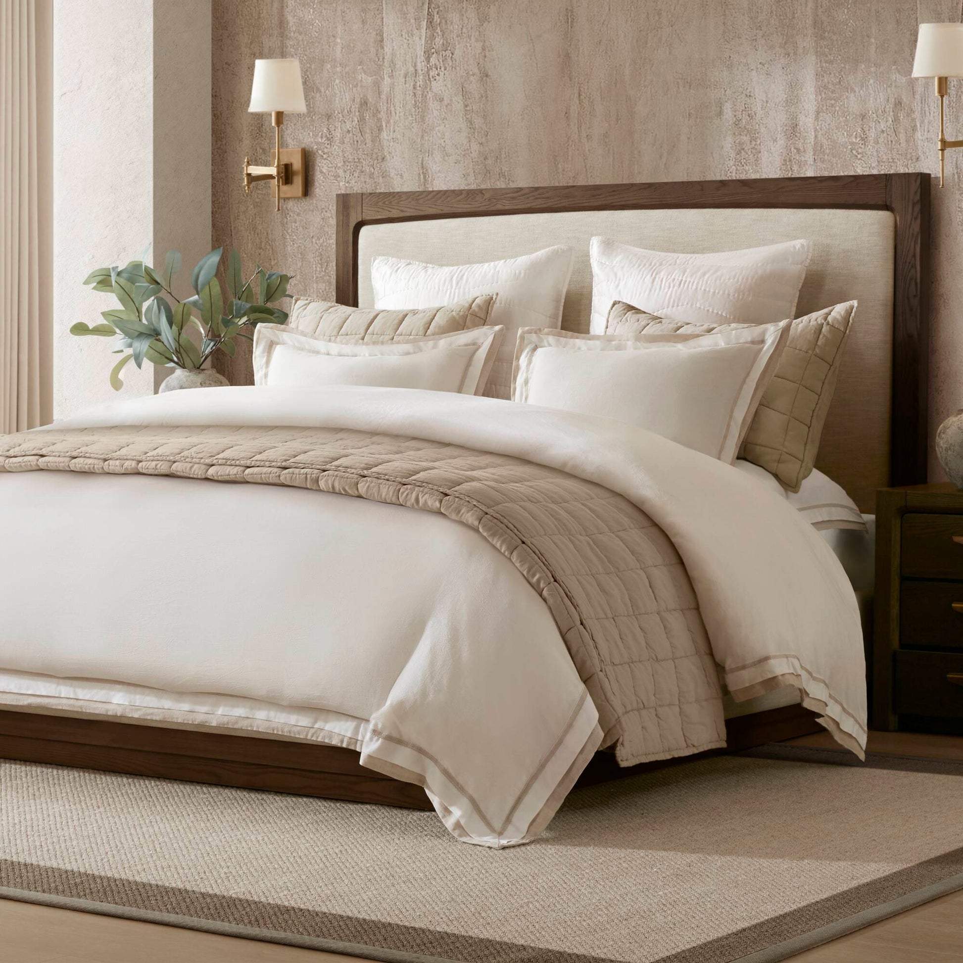 Linen Blend - King/California King Duvet Cover Set - White/Gold