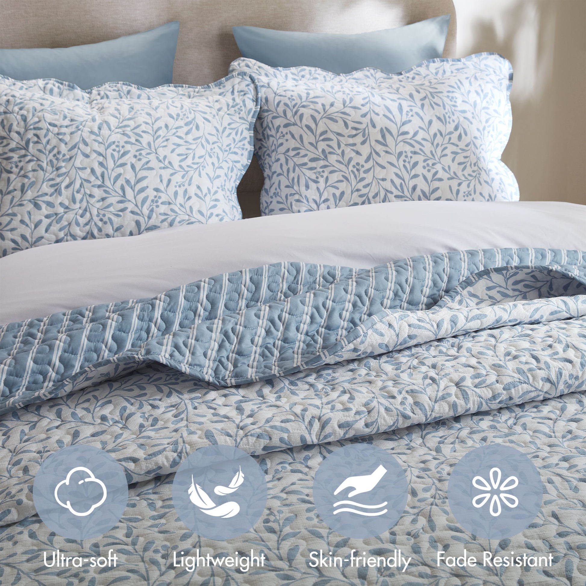 Darcy - 3 Piece Print King Quilt Set - Blue