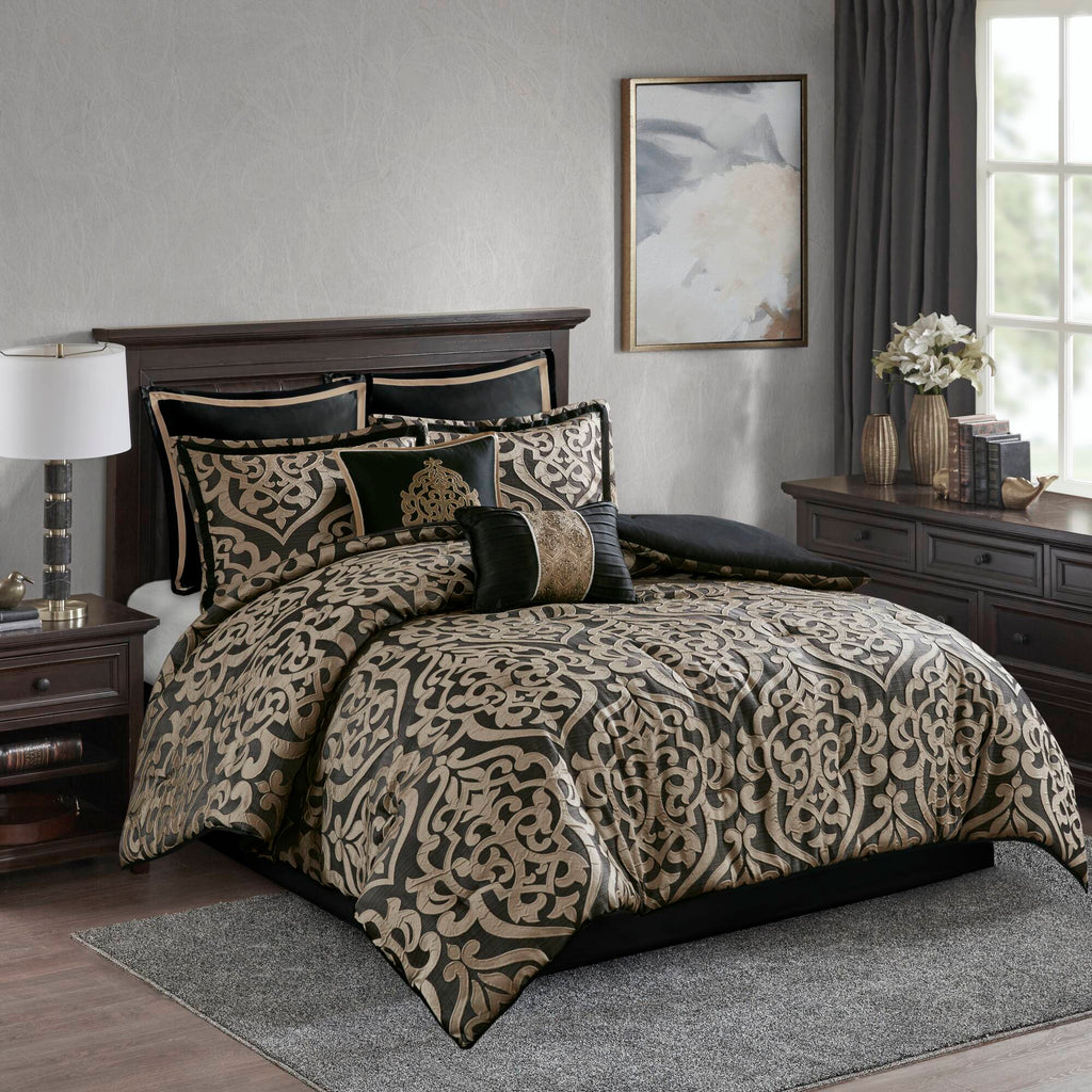 Odette - 8 Piece California King Comforter Set - Black