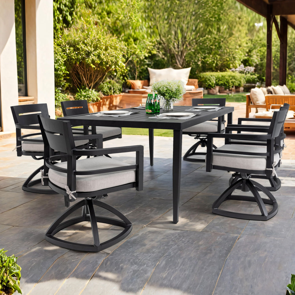 Outdoor Modern Dining Set, Chairs Sunbrella Cushioned And Dining Table With Umbrella Hole