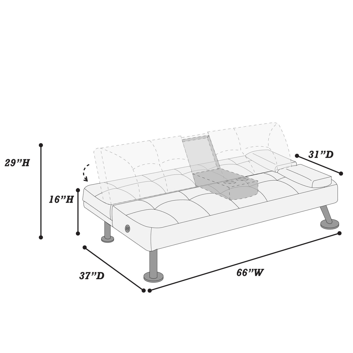 Adjustable Sofa With Fold Down Table And Cup Holders