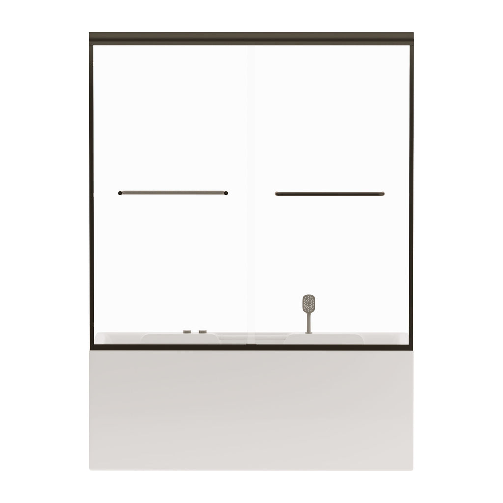 Double Sliding Bathtub Shower Door, Semi Frameless Bypass, 1 / 4" (6Mm) With Explosion - Proof Film, Adjustable Aluminum Alloy Frame