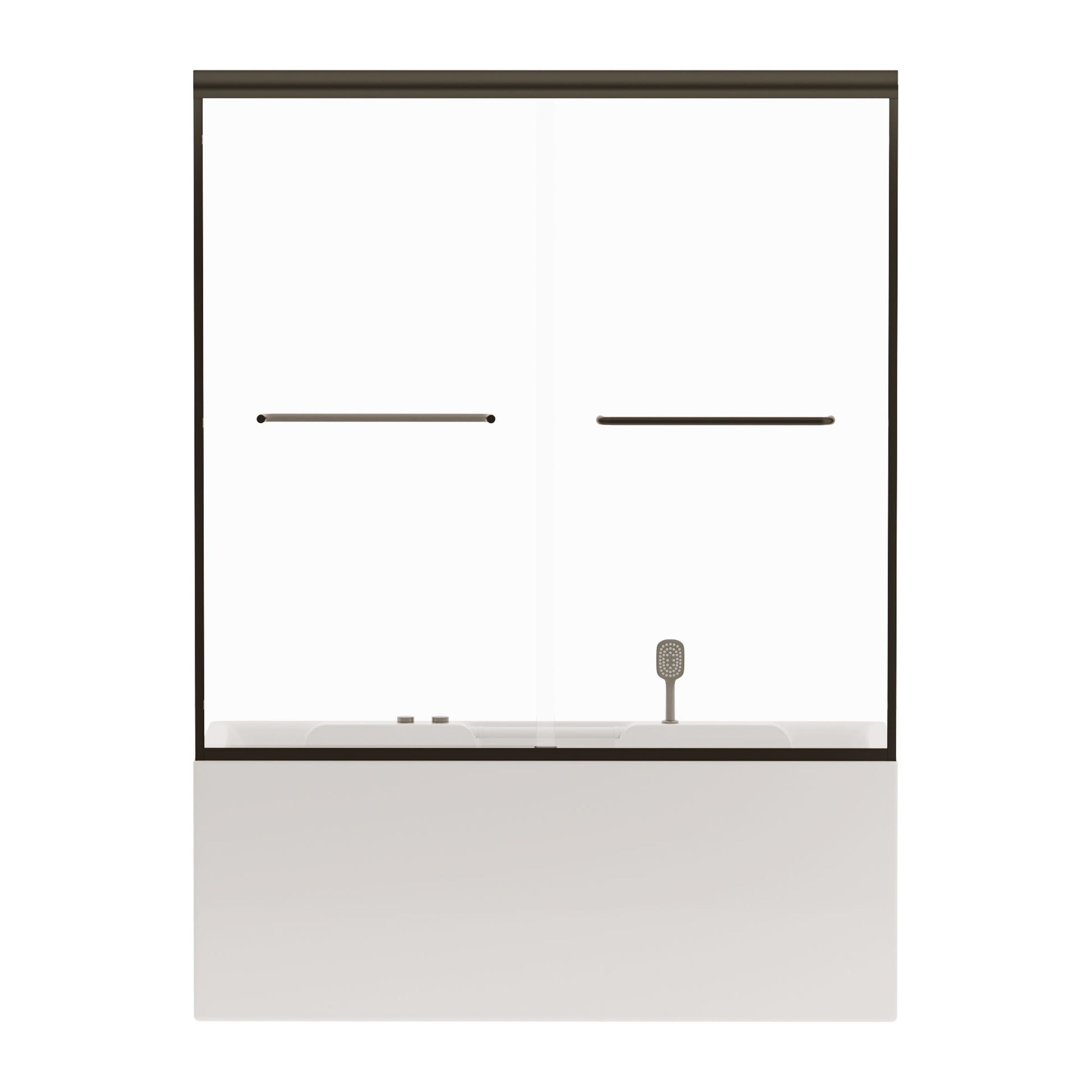 Double Sliding Bathtub Shower Door, Semi Frameless Bypass, 1 / 4" (6Mm) With Explosion - Proof Film, Adjustable Aluminum Alloy Frame