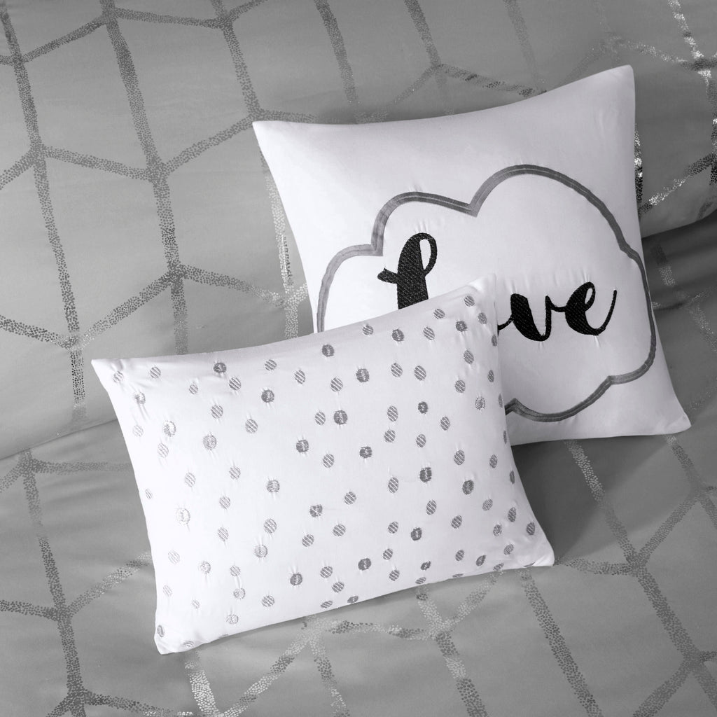 Raina - Brushed Microfiber Printed Comforter Set - Gray / Silver