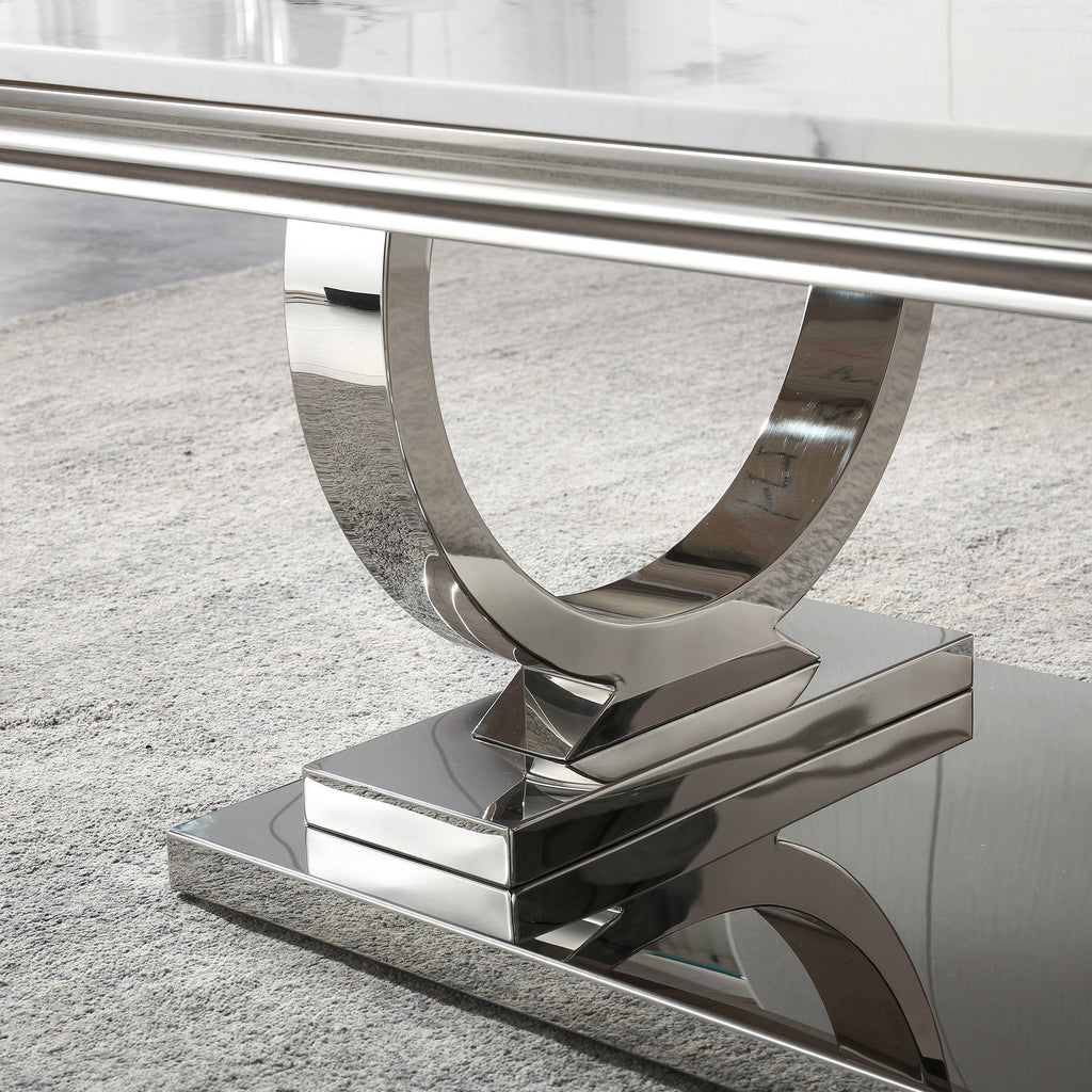 Modern Rectangular Marble Printing Coffee Table, U-Shape Stainless Steel Base With Mirrored Finish