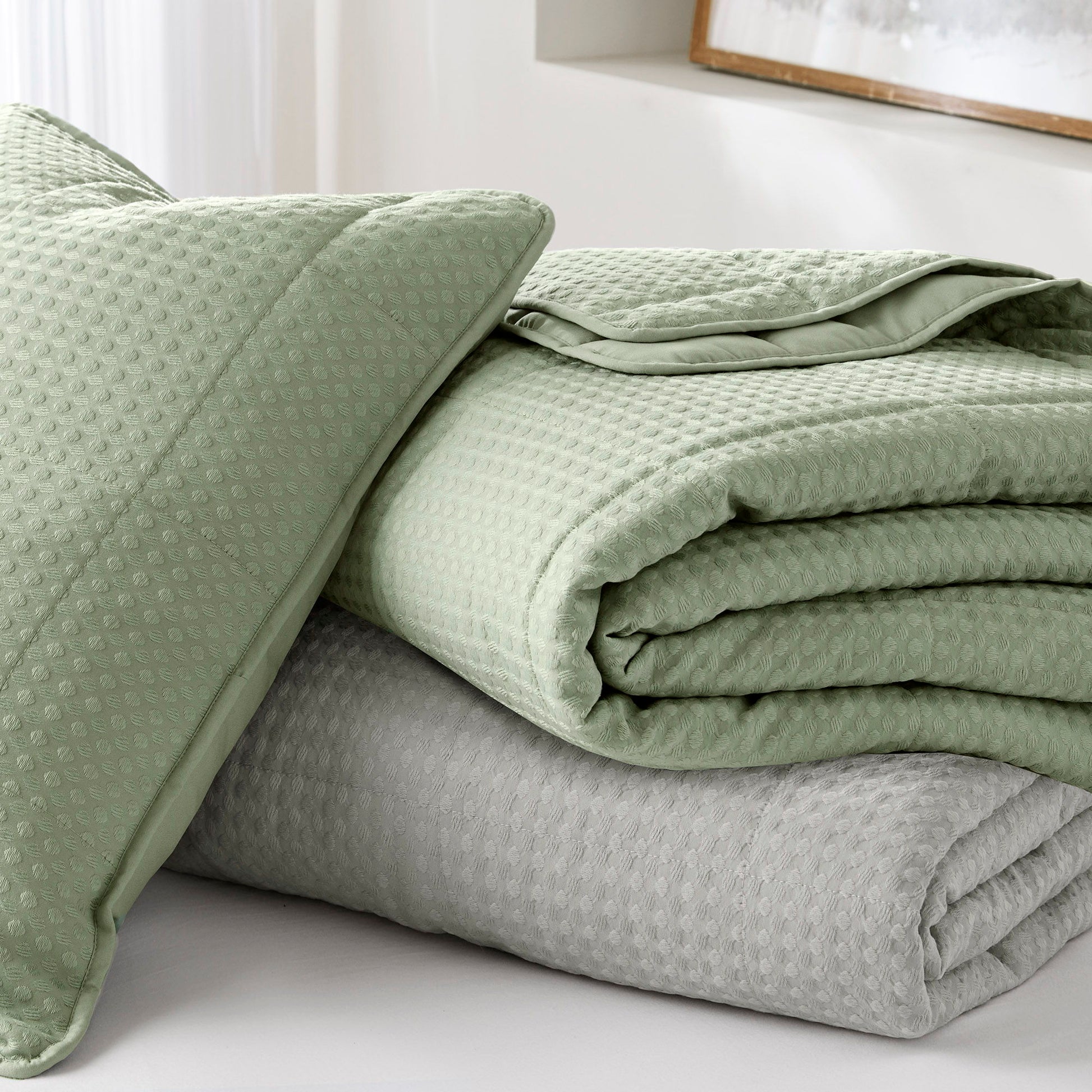 Mina - Twin/Twin Long Waffle Weave Textured Quilt Set - Gray